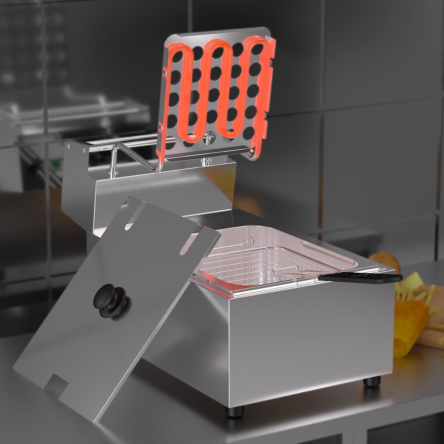 10L Deep Fat Fryer 2500W Electric Stainless Steel Countertop Fryer