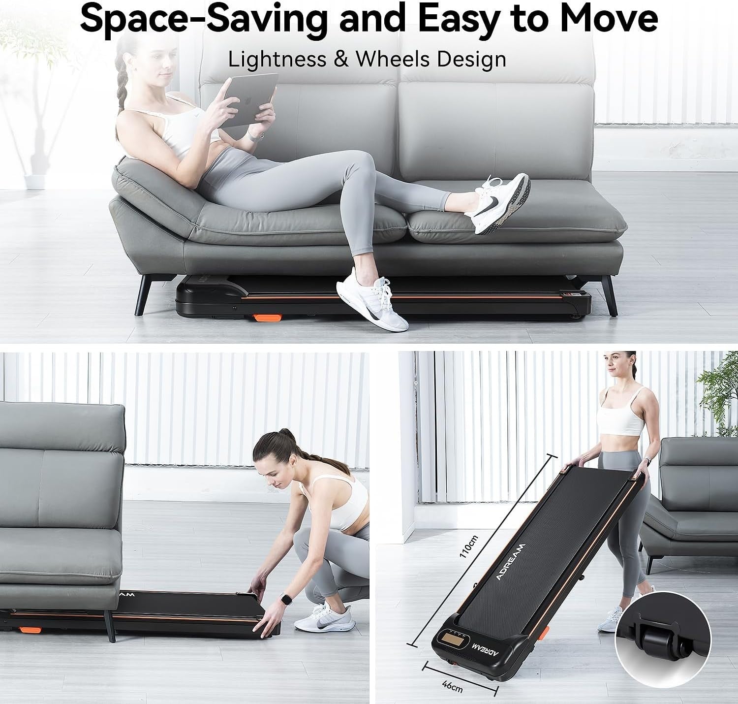 Foldable Under Desk Treadmill with Incline & Remote – Home Walking Jogging
