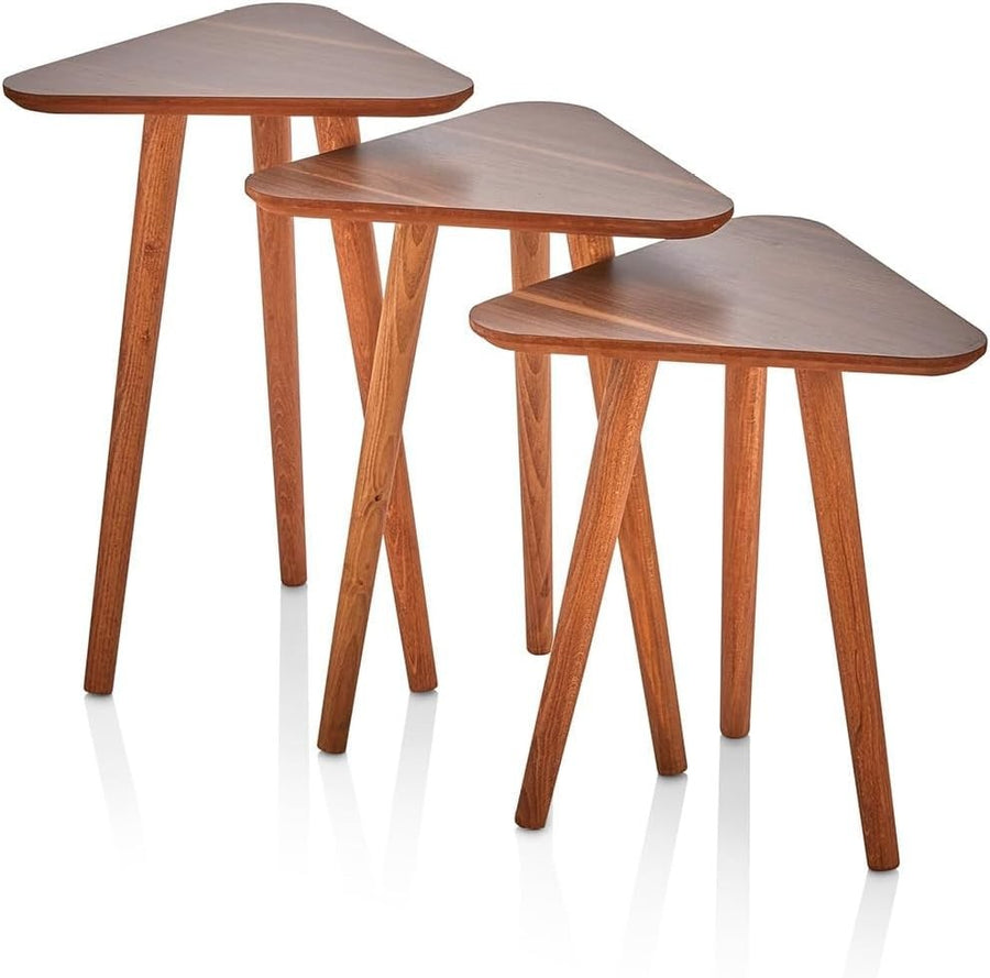 Brown Wood Nesting Coffee Table Set of 3 Side End Tables Living Room Furniture