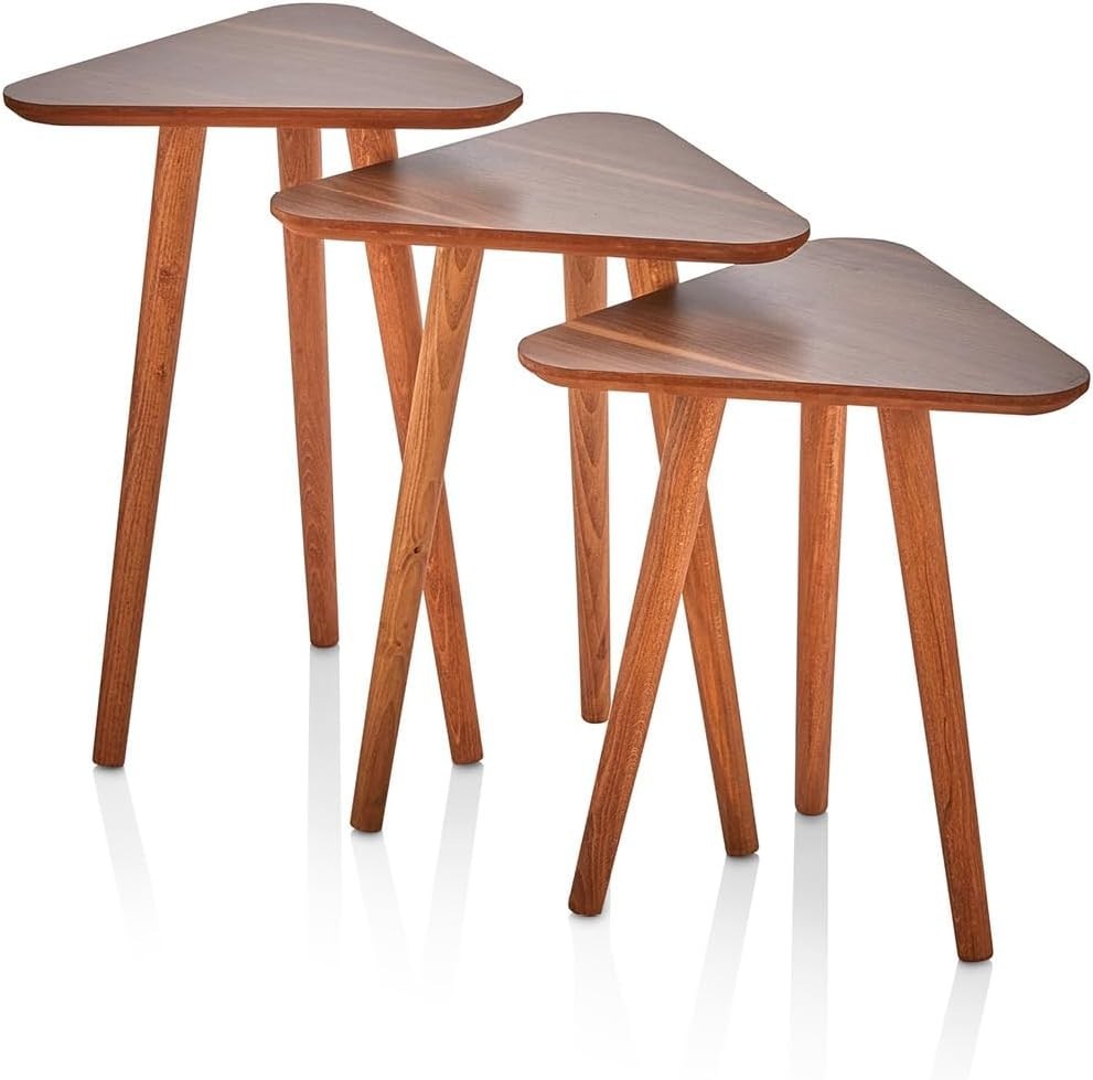 Brown Wood Nesting Coffee Table Set of 3 Side End Tables Living Room Furniture