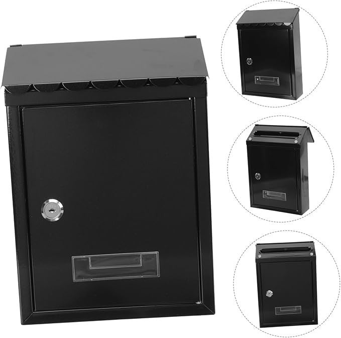 Lockable Wall Mount Mailbox Black Iron Vintage Post Box for Home Office Letters