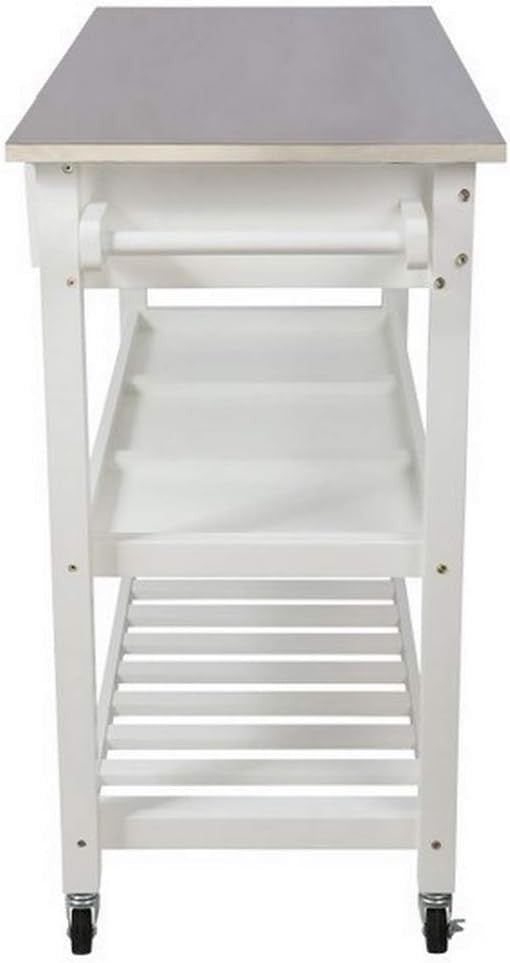 Kitchen Island Trolley Stainless Steel Top White Rolling Storage Cart Drawers