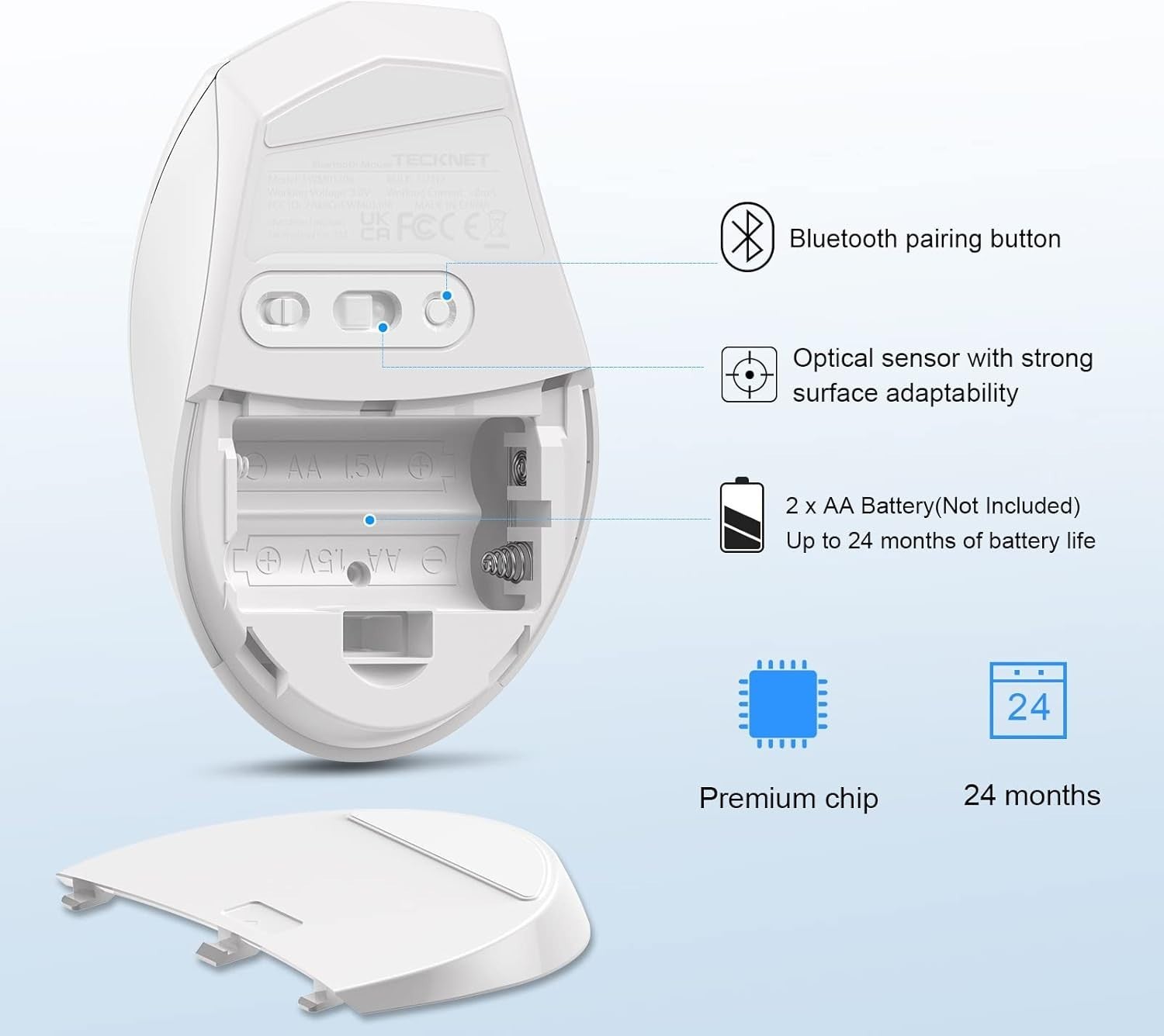 Wireless Bluetooth Mouse 4800DPI Silent Ergonomic Long Battery White