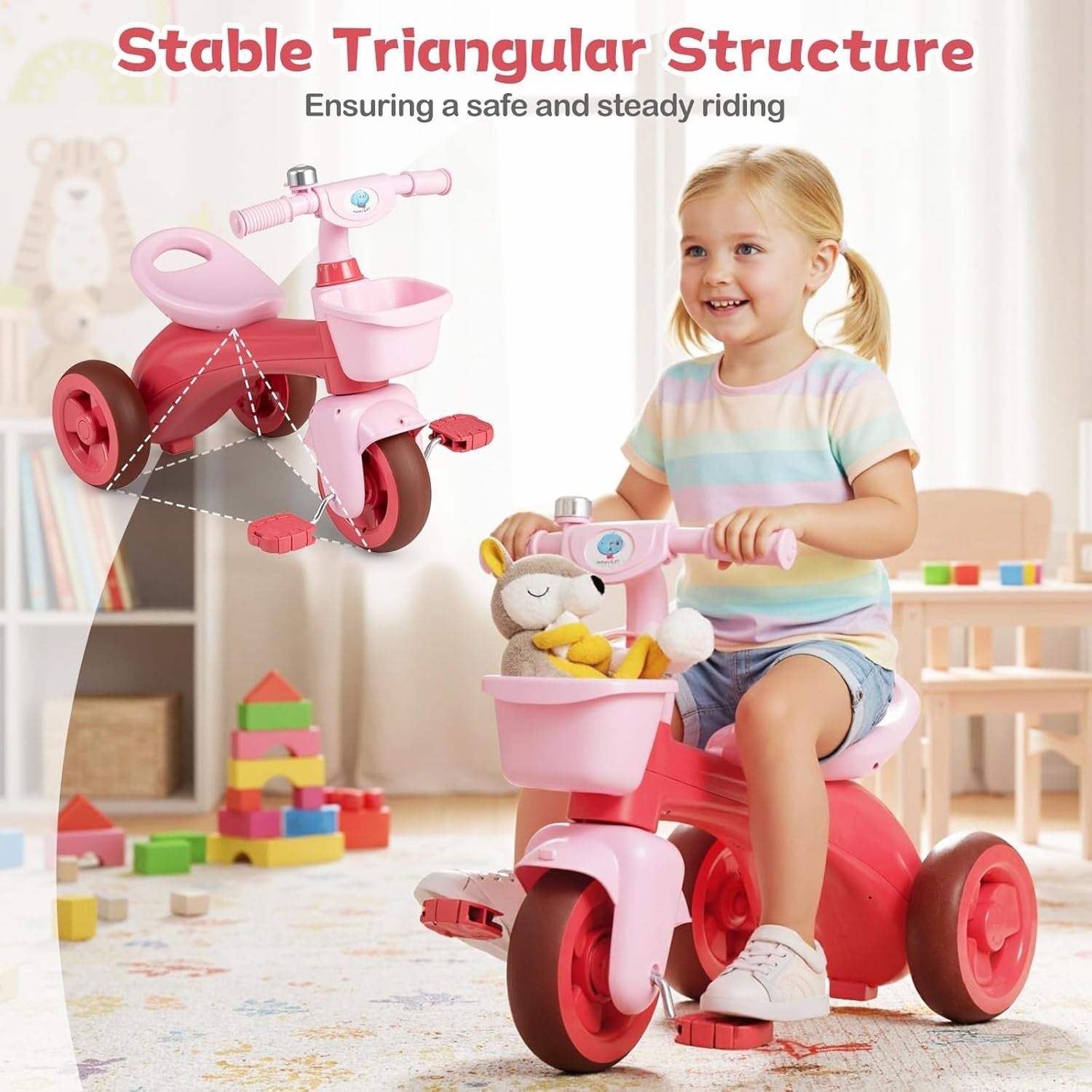 Toddler Tricycle 3 Wheel Kids Trike Basket Storage Balance Bike Age 3-5