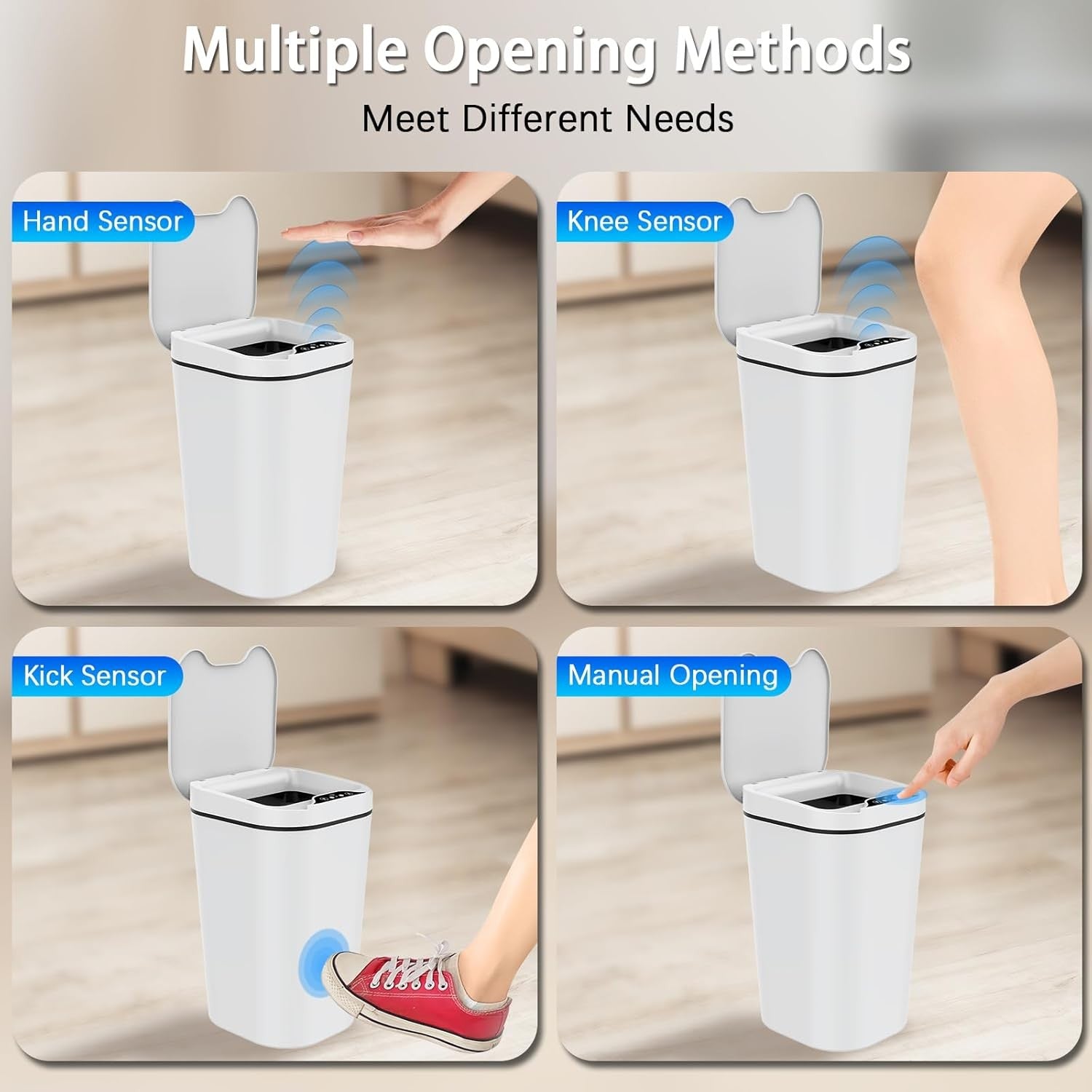 2 Pack 10L Touchless Bathroom Sensor Bins Slim Waterproof White