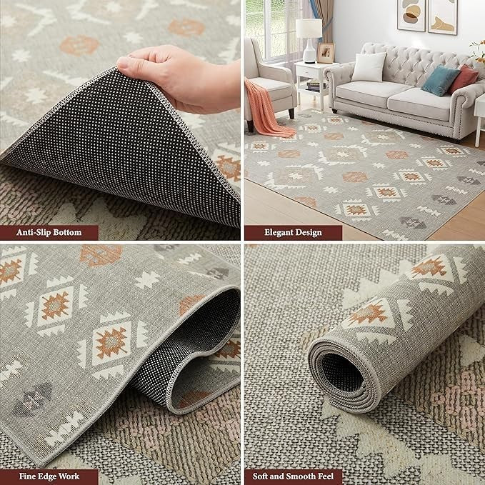 Large Tribal Pattern Rug Soft Modern Indoor Area Carpet Grey Beige 160x230cm