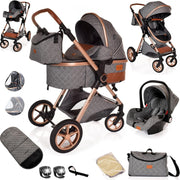 3-in-1 Baby Stroller Pram Pushchair Foldable Lightweight Travel System Grey