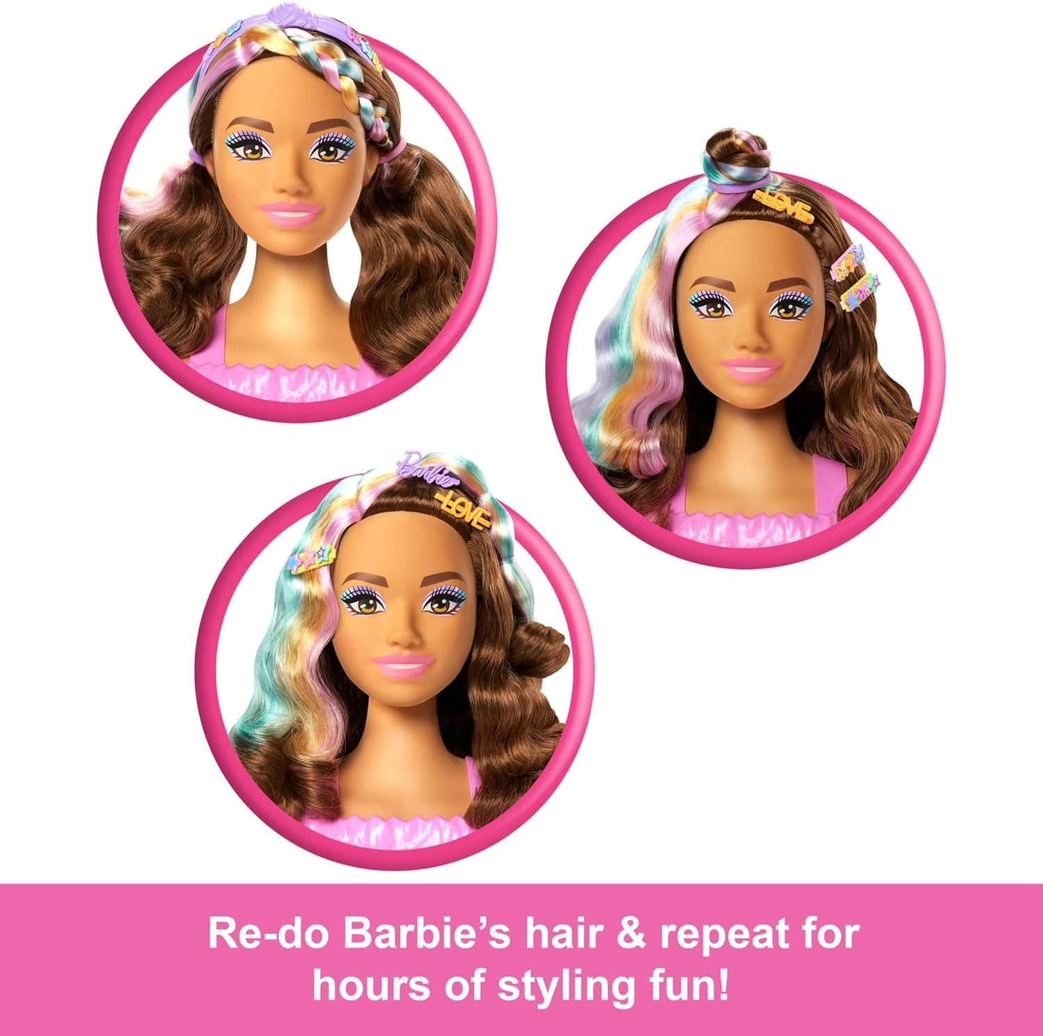 Kids Hair Styling Doll Head Dark Brown Hair w/ 20+ Accessories Color Change