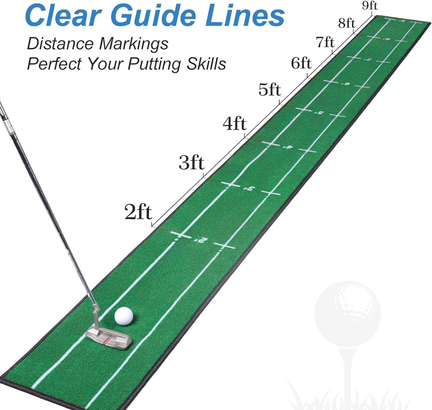 Golf Putting Mat Indoor Outdoor Training Green Alignment Lines Anti Slip Backing
