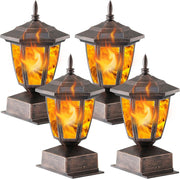 4 Pack Bronze Solar Flame Post Lights LED Outdoor Fence Lanterns