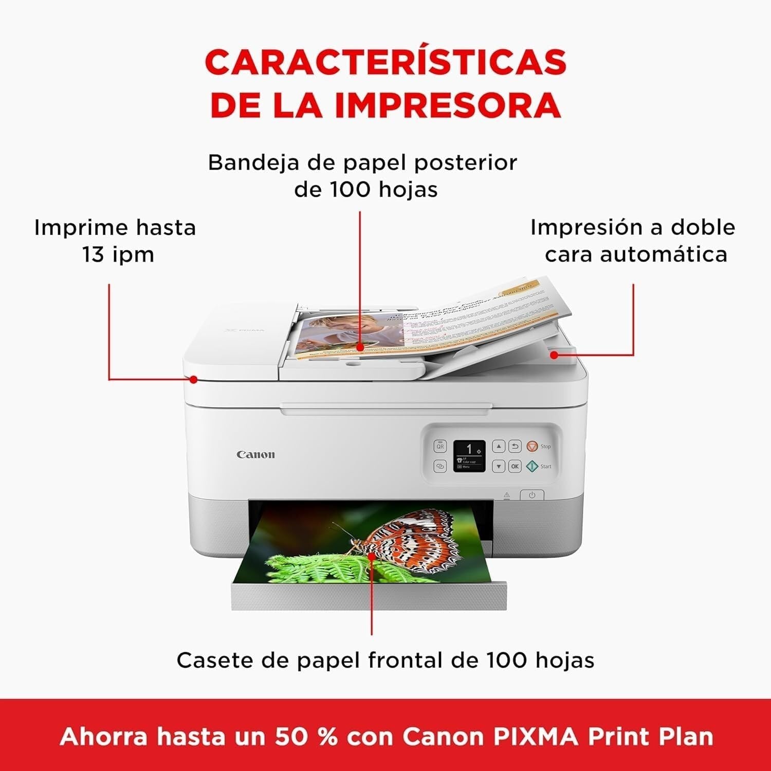 A4 3-in-1 Wireless Printer with Borderless Photo Printing - White