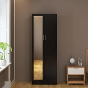 Black Mirrored Wardrobe 2 Door Storage Cabinet with Rail 170cm Tall