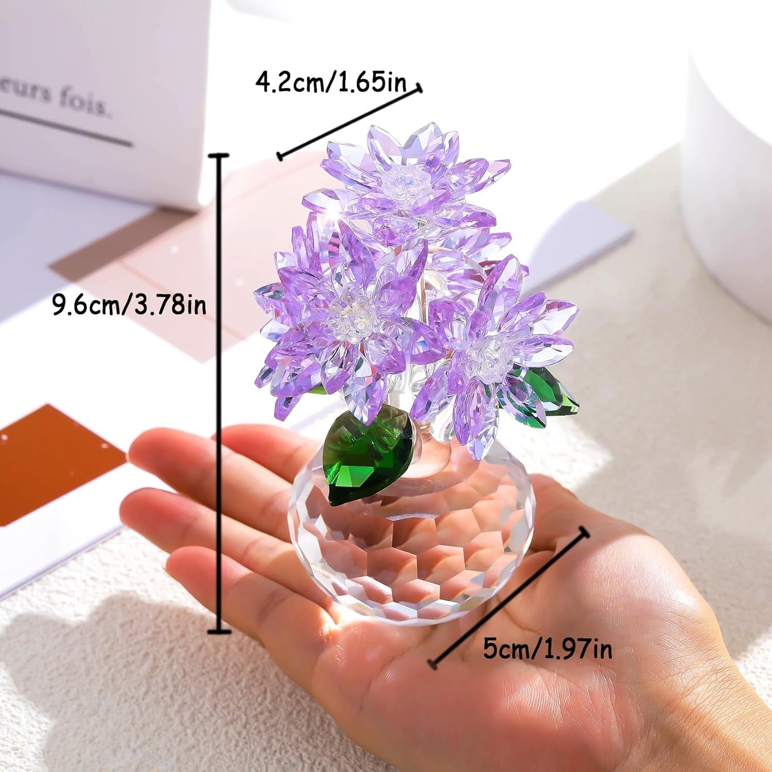 Purple Crystal Daisy Bouquet Ornament 10cm Collectible Glass Flowers Gift Decor