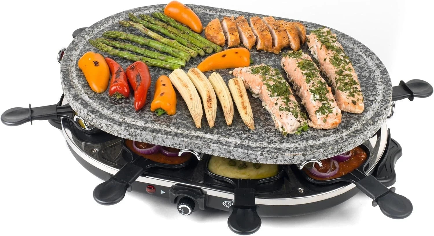 Indoor Stone Raclette Grill for 8 | Non-Stick Pans & Adjustable Heat Dial