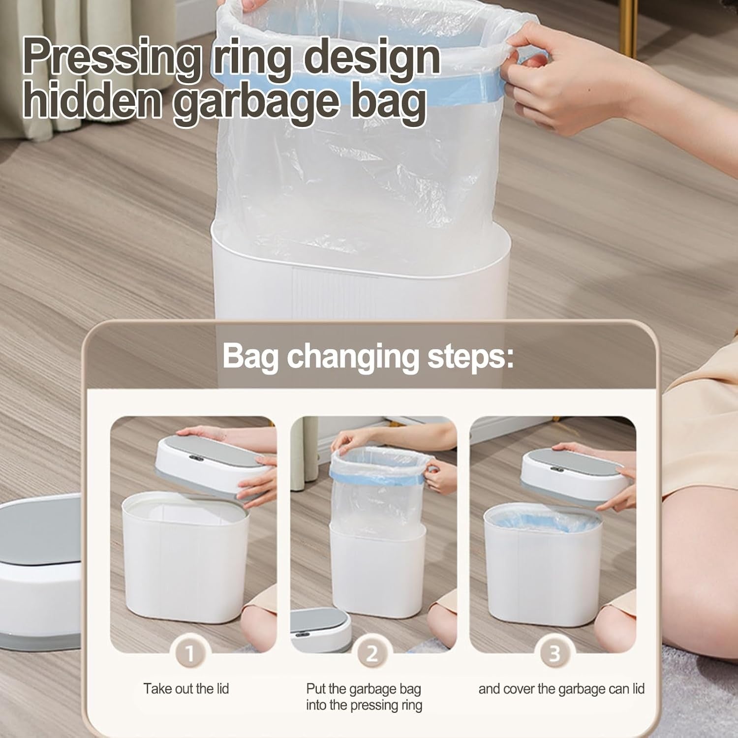 Touchless Motion Sensor Trash Can Slim Electric Kitchen Bathroom Bin