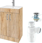 600mm Oak Wood Grain Bathroom Vanity Unit with Basin Floor Standing Sink Cabinet