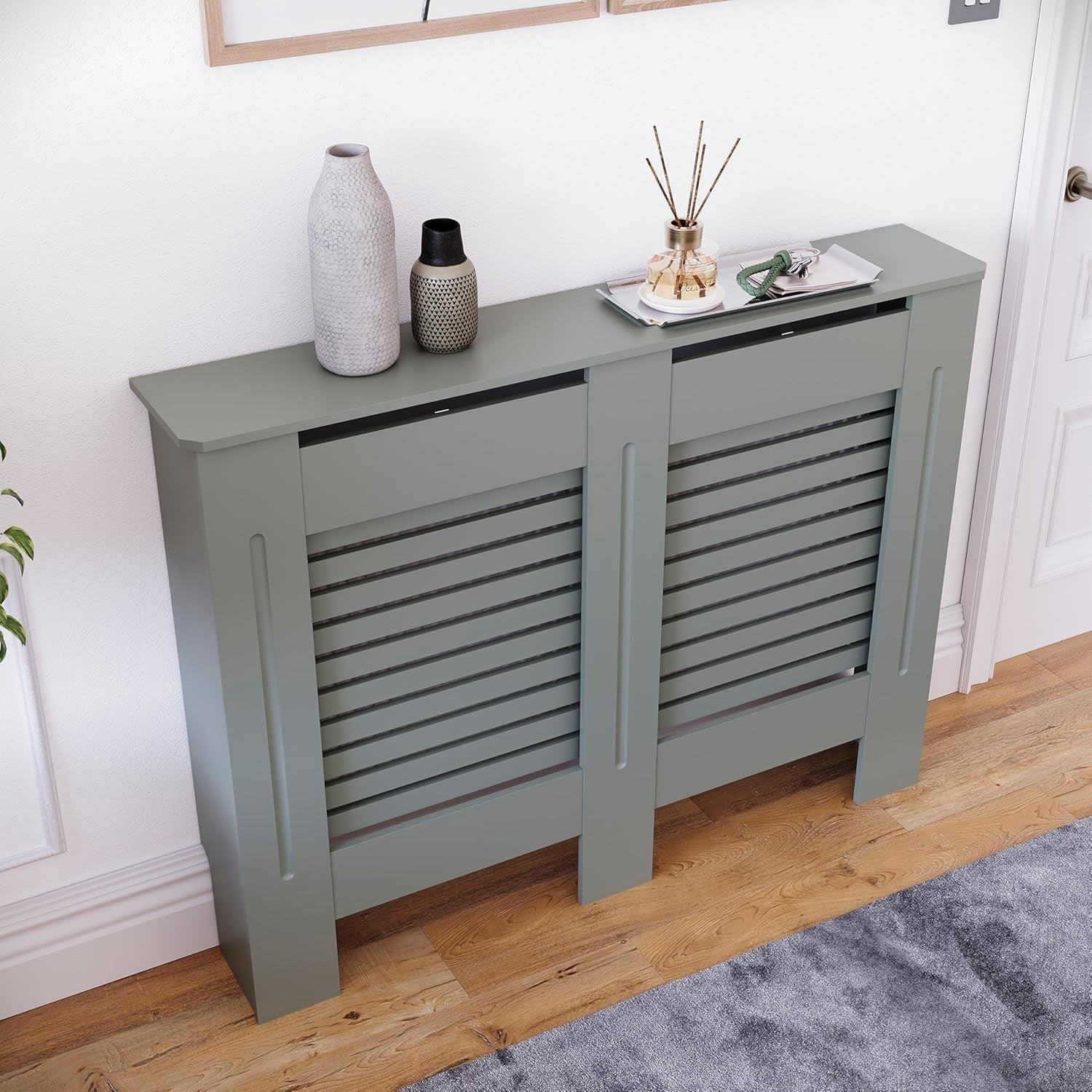 Medium Olive Grey Radiator Cover MDF Cabinet Modern Style 111x82x19cm