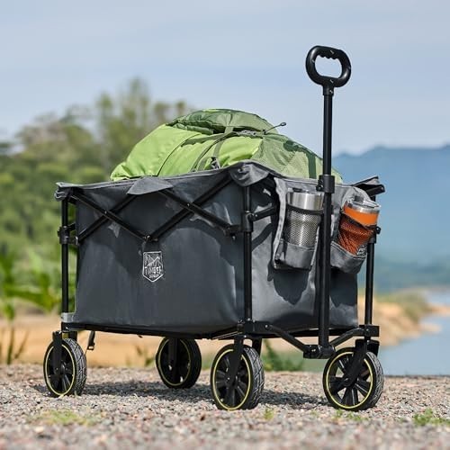 200L Folding Camping Trolley Wagon Heavy Duty Wheels Adjustable Handle