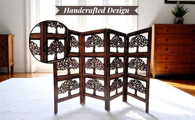 Carved Wood 4 Panel Folding Room Divider – Privacy Screen for Home & Office