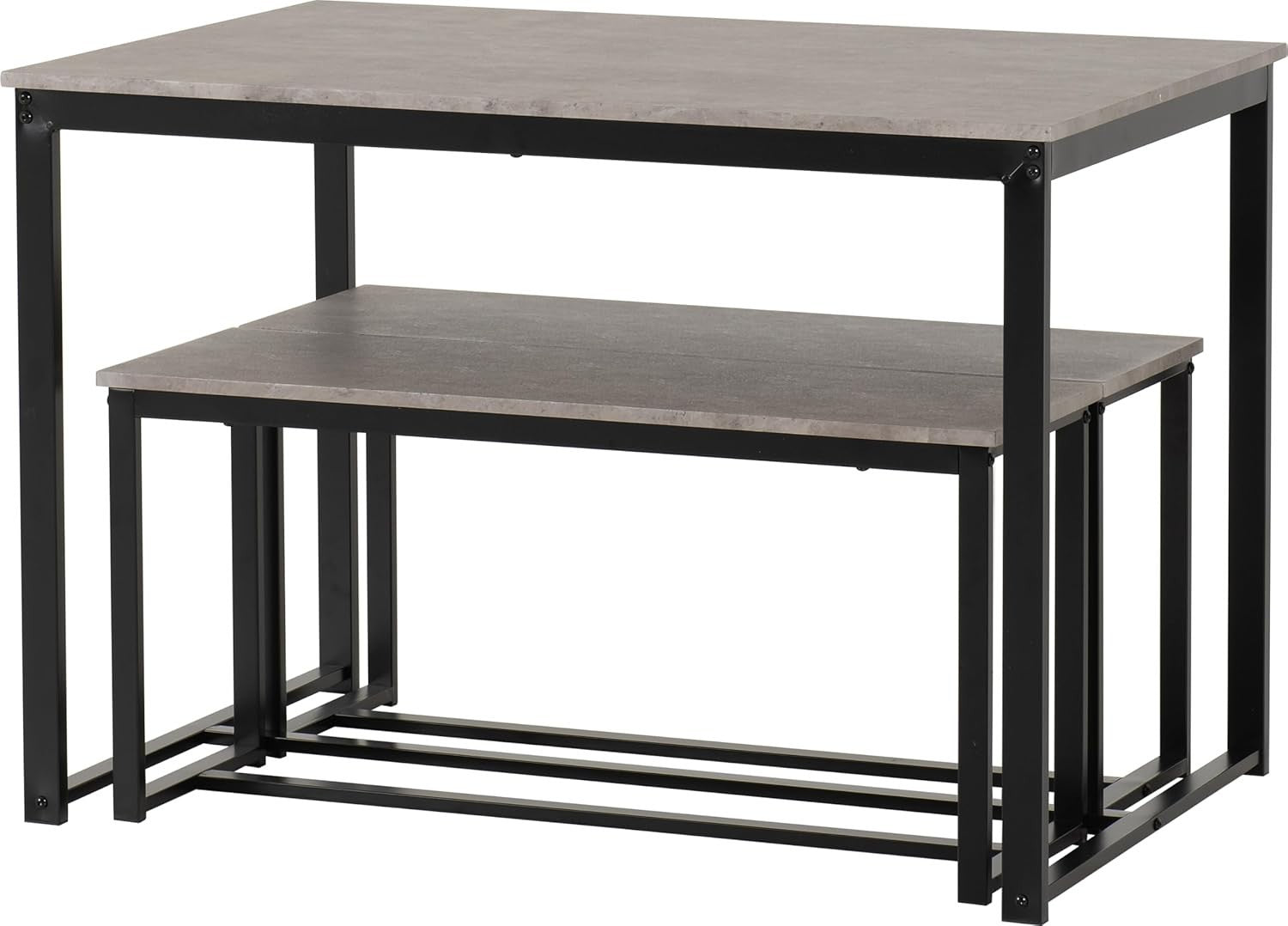 Modern 3-Piece Dining Bench & Table Set – Stone Effect, Compact & Sturdy