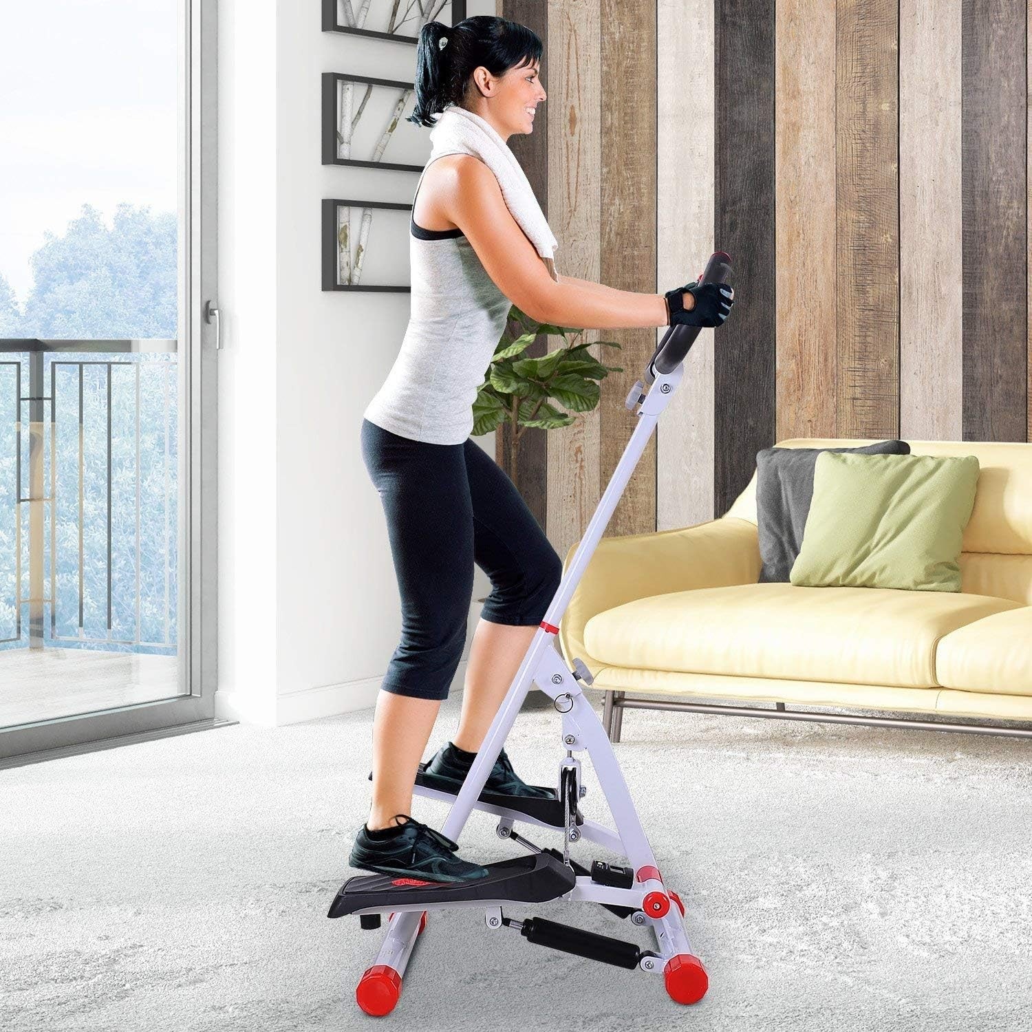 Stepper Exercise Machine w/ Handle & LCD Monitor for Home Fitness Red White
