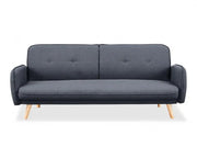 Charcoal 3 Seater Fabric Sofa Bed Tufted Back Clic Clac Natural Wood Legs