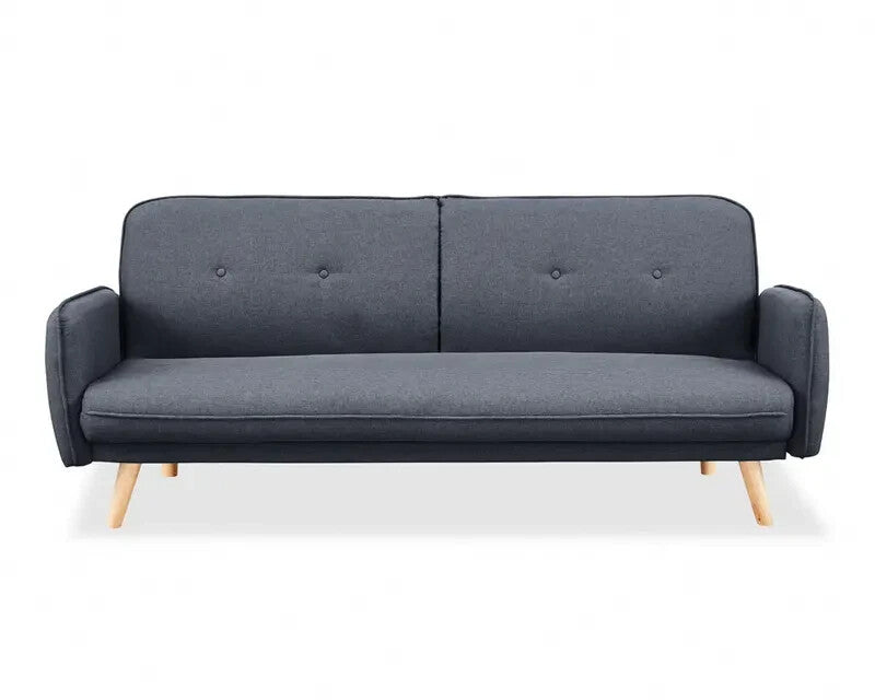Charcoal 3 Seater Fabric Sofa Bed Tufted Back Clic Clac Natural Wood Legs