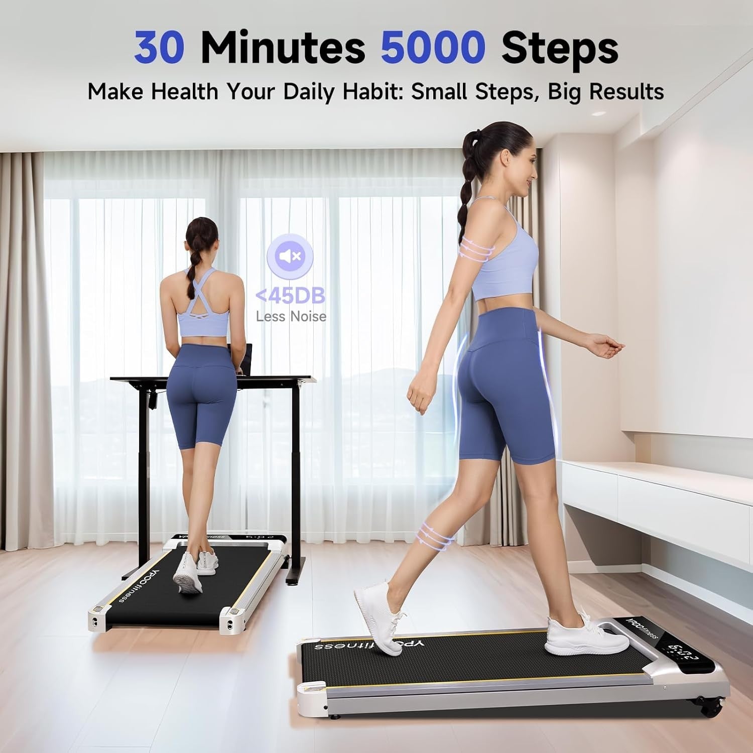 Compact Under Desk Treadmill 2.5HP Incline Quiet Home Office Fitness