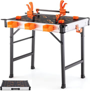 Folding Heavy Duty Workbench 450kg with Clamps Storage Boxes Portable Table