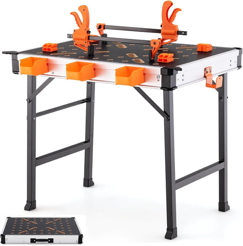 Folding Heavy Duty Workbench 450kg with Clamps Storage Boxes Portable Table