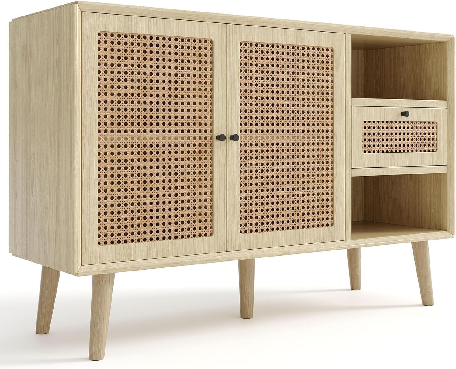 Modern Rattan Sideboard Cabinet Storage Unit Drawers Light Oak Wood