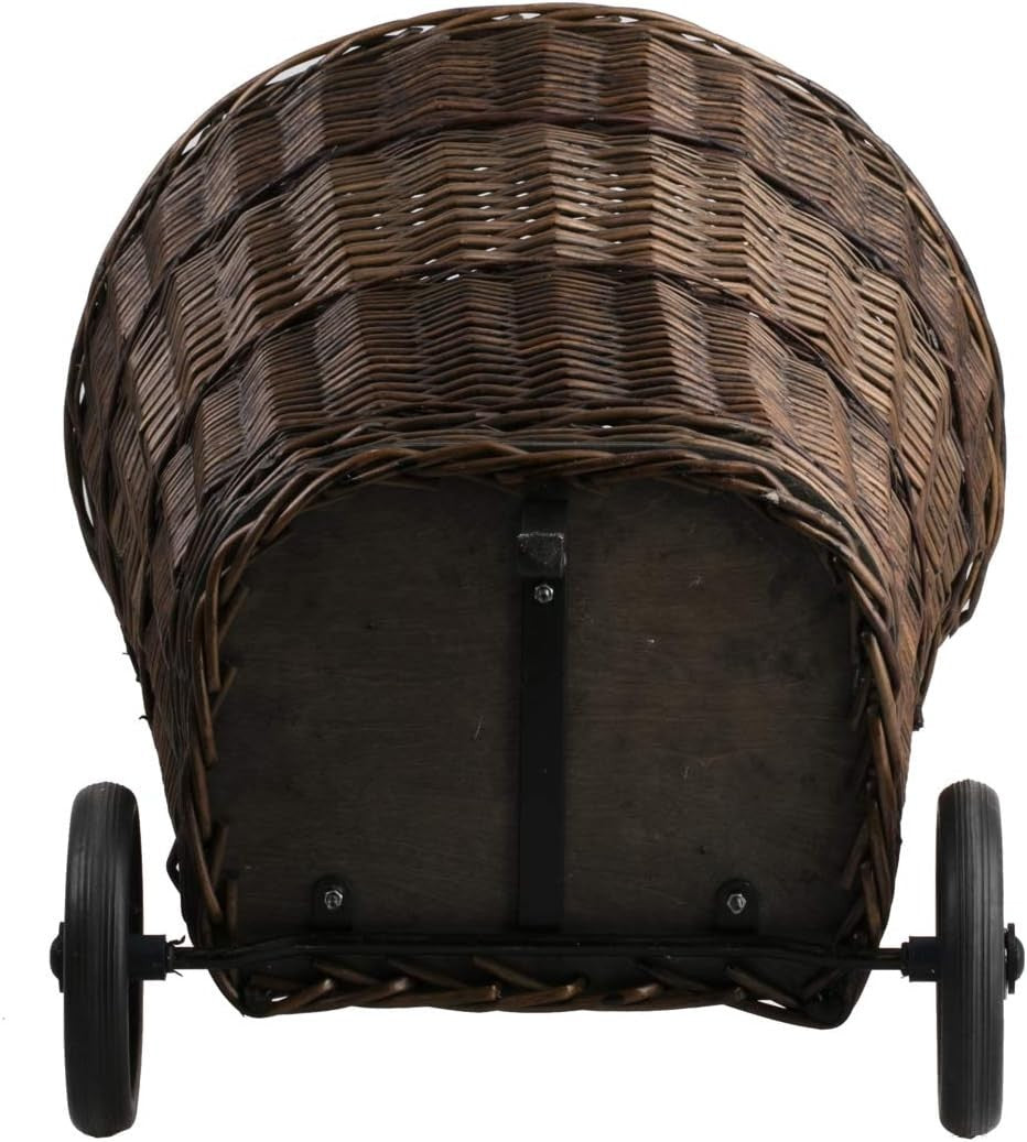 Large Wicker Log Basket on Wheels with Handle – Rustic Indoor/Outdoor Firewood