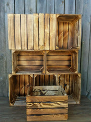 Natural Burnt Effect Wooden Crates 29x24x39cm – Handmade Set of 9