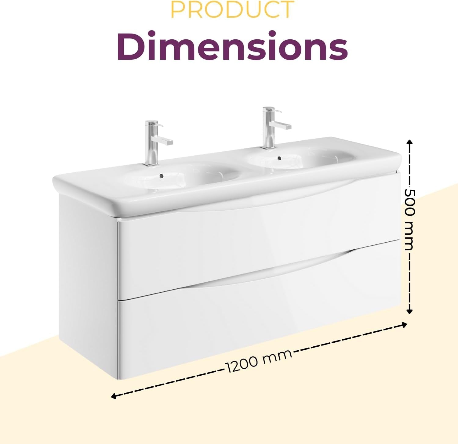 1200mm Double Basin Wall Hung Vanity Unit White Gloss Modern Bathroom Storage