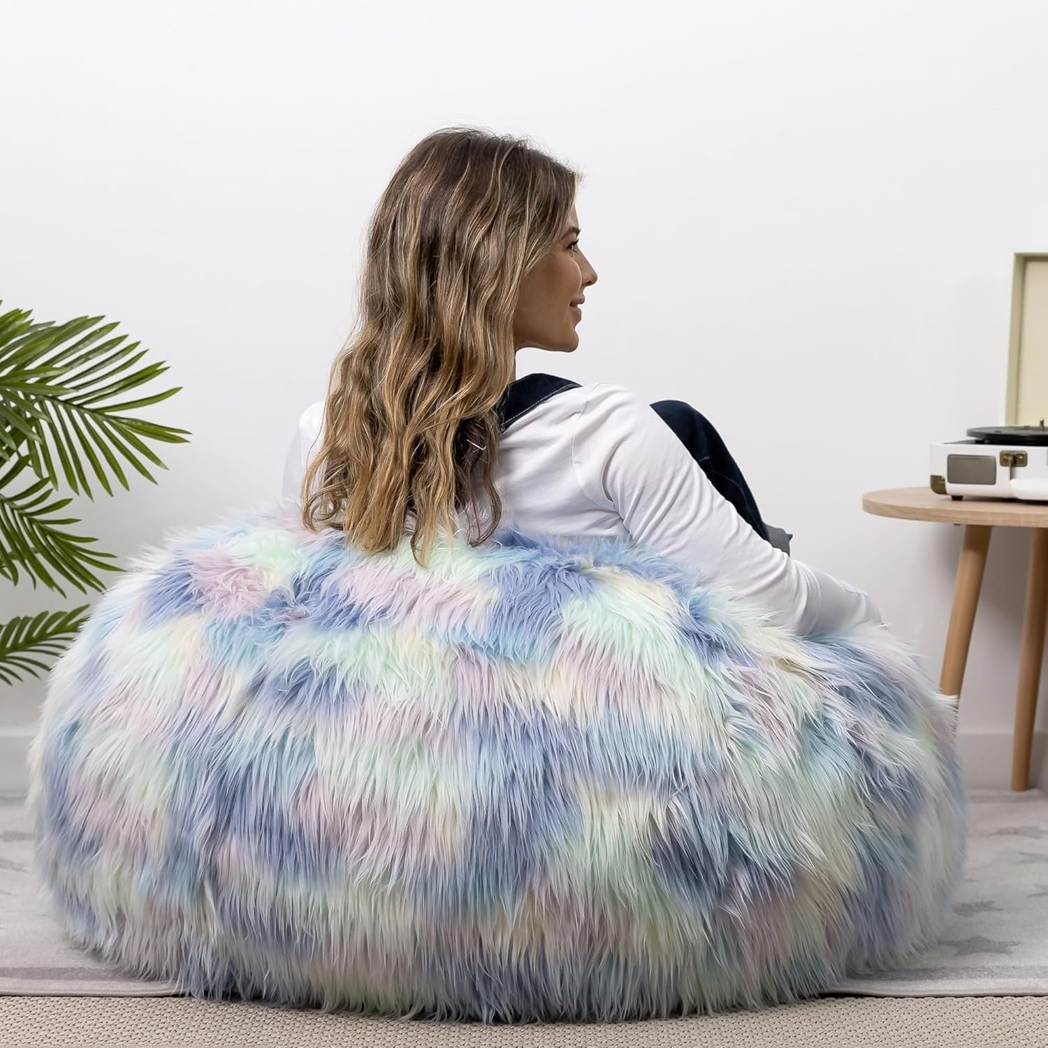Luxury Faux Fur Bean Bag Chair Soft Round Seat, Indoor Lounge Room Decor