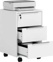 White Lockable Rolling Drawer Cabinet 3 Tier Under Desk File Unit