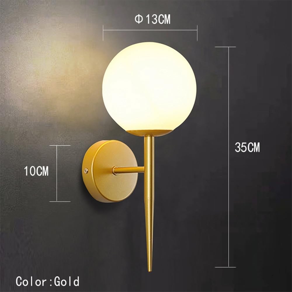 Adjustable Gold LED Wall Light with Glass Shade for Bedroom & Hallway
