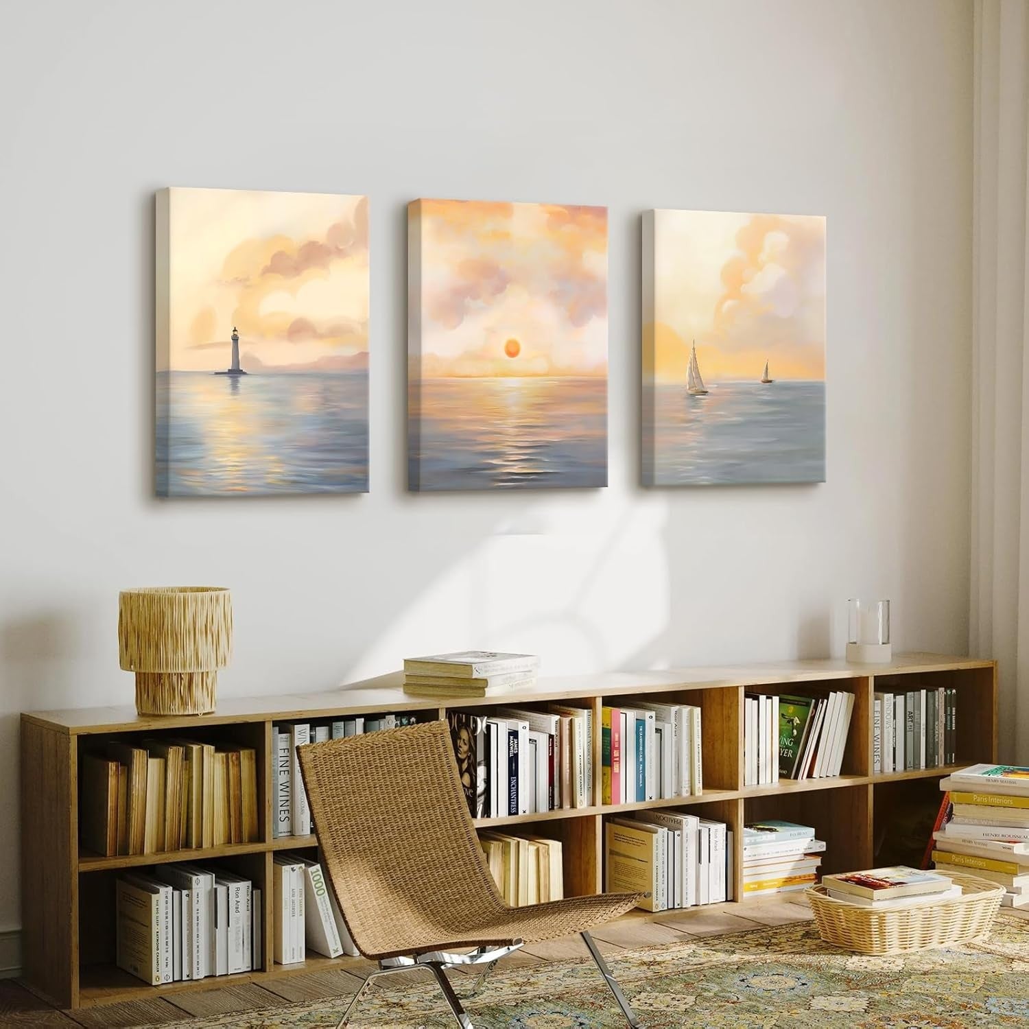 Set of 3 Ocean Sunrise Canvas Wall Art 40x60cm