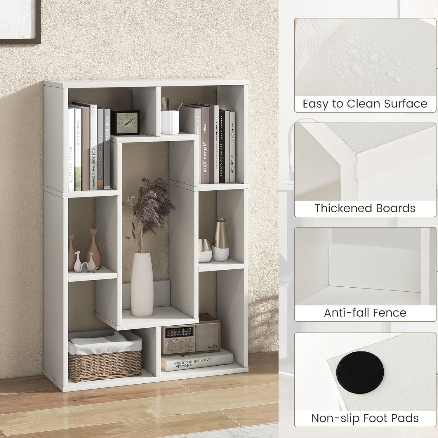 7-Cube White Geometric Bookcase Modern Room Divider Storage Display Shelf