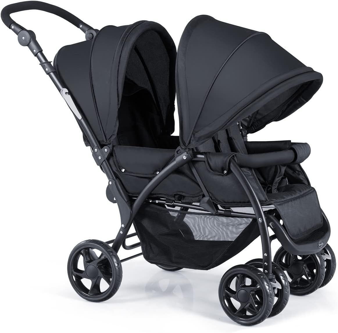 Black Double Baby Stroller Tandem Pushchair Foldable 30kg