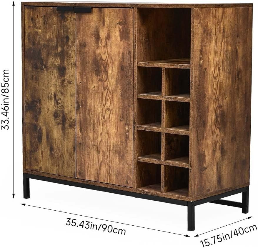Rustic Sideboard Cabinet with Wine Rack Storage | 2 Door Cupboard | 90cm Console