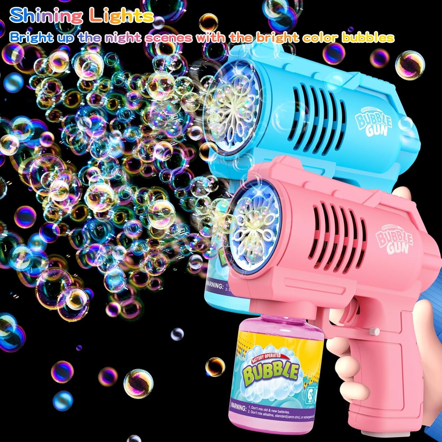 2 Pack Bubble Gun Set 10000 Bubbles Blue Pink