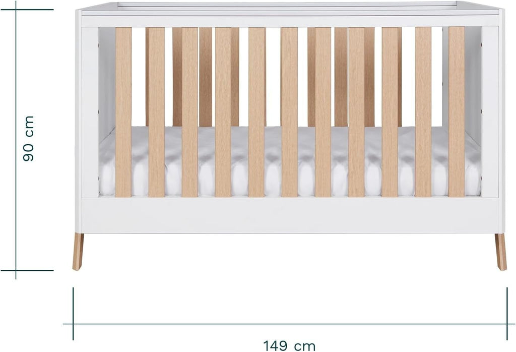 3in1 Baby Cot Bed Convertible Toddler Day Bed Adjustable Height Oak White 140x70
