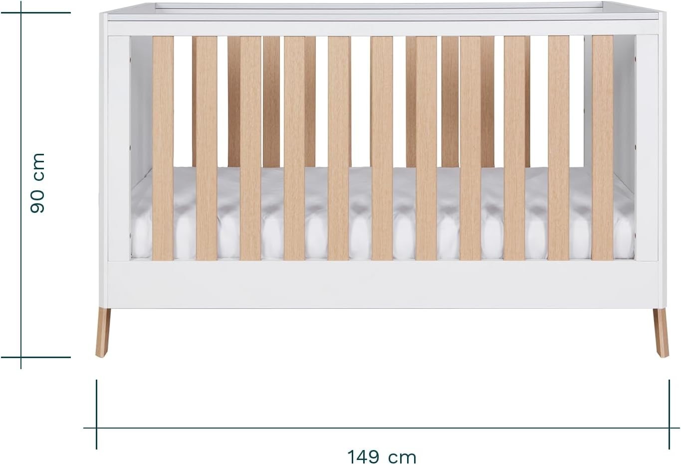 3in1 Baby Cot Bed Convertible Toddler Day Bed Adjustable Height Oak White 140x70