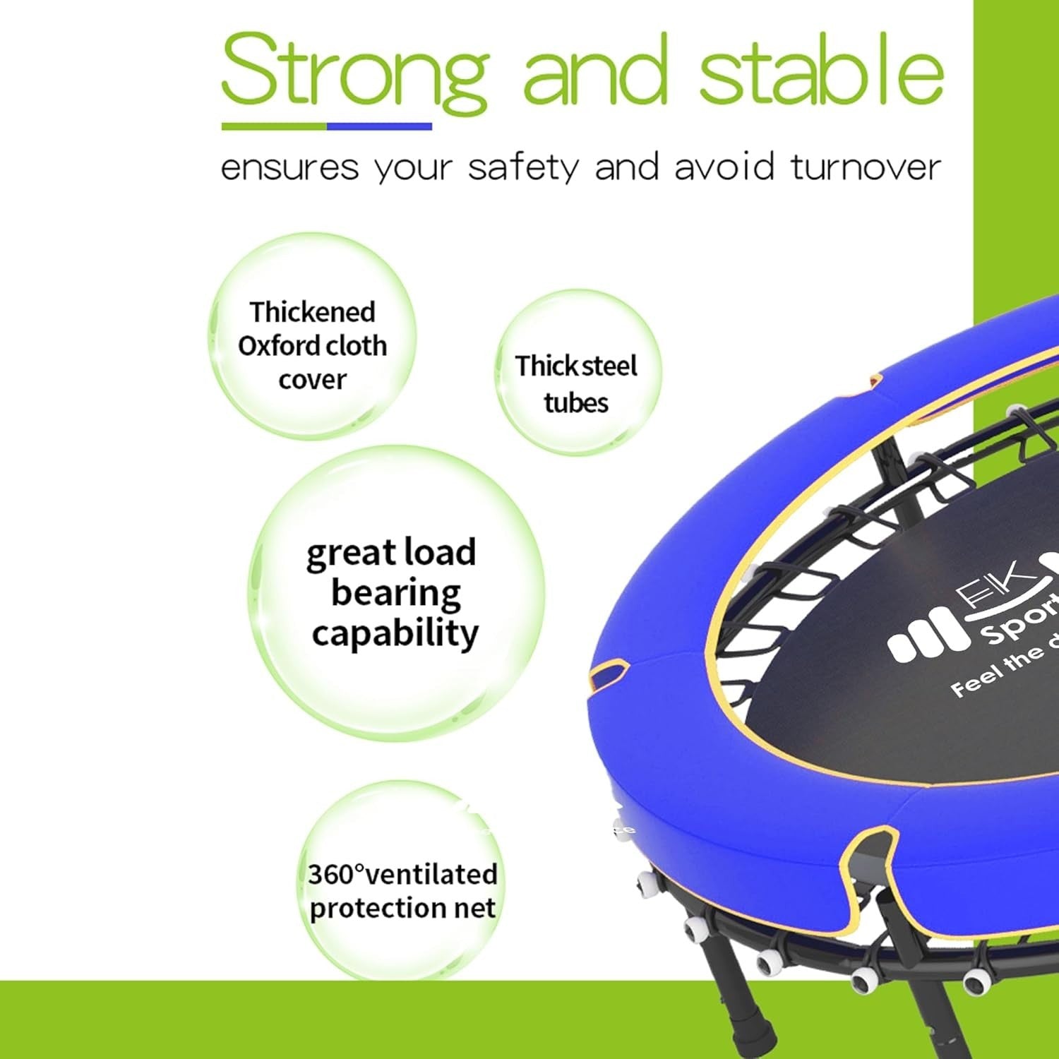 55” Kids Trampoline w Safety Enclosure Indoor Outdoor Bungee Frame