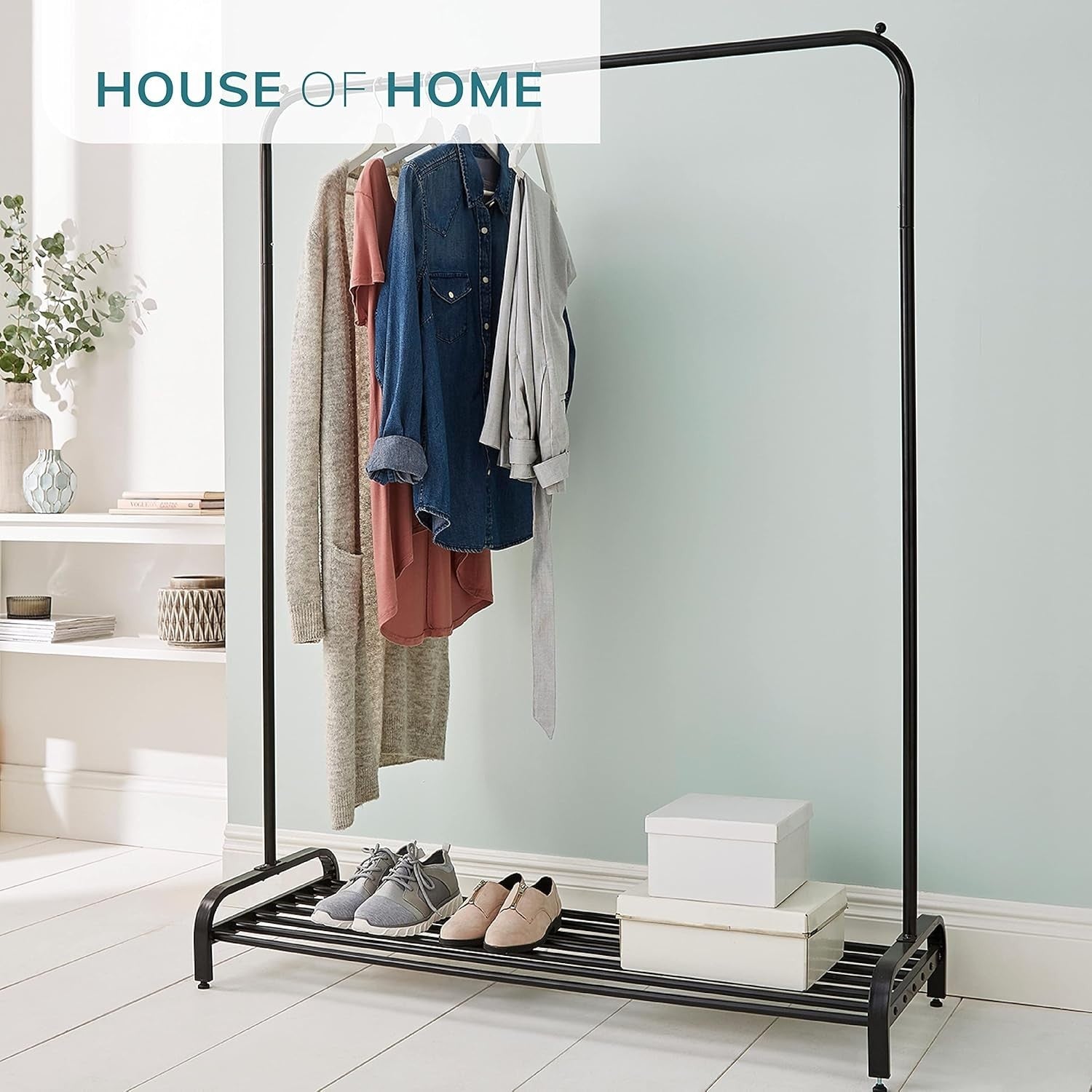 Heavy Duty Metal Clothes Rail with Shoe Rack Black 160cm