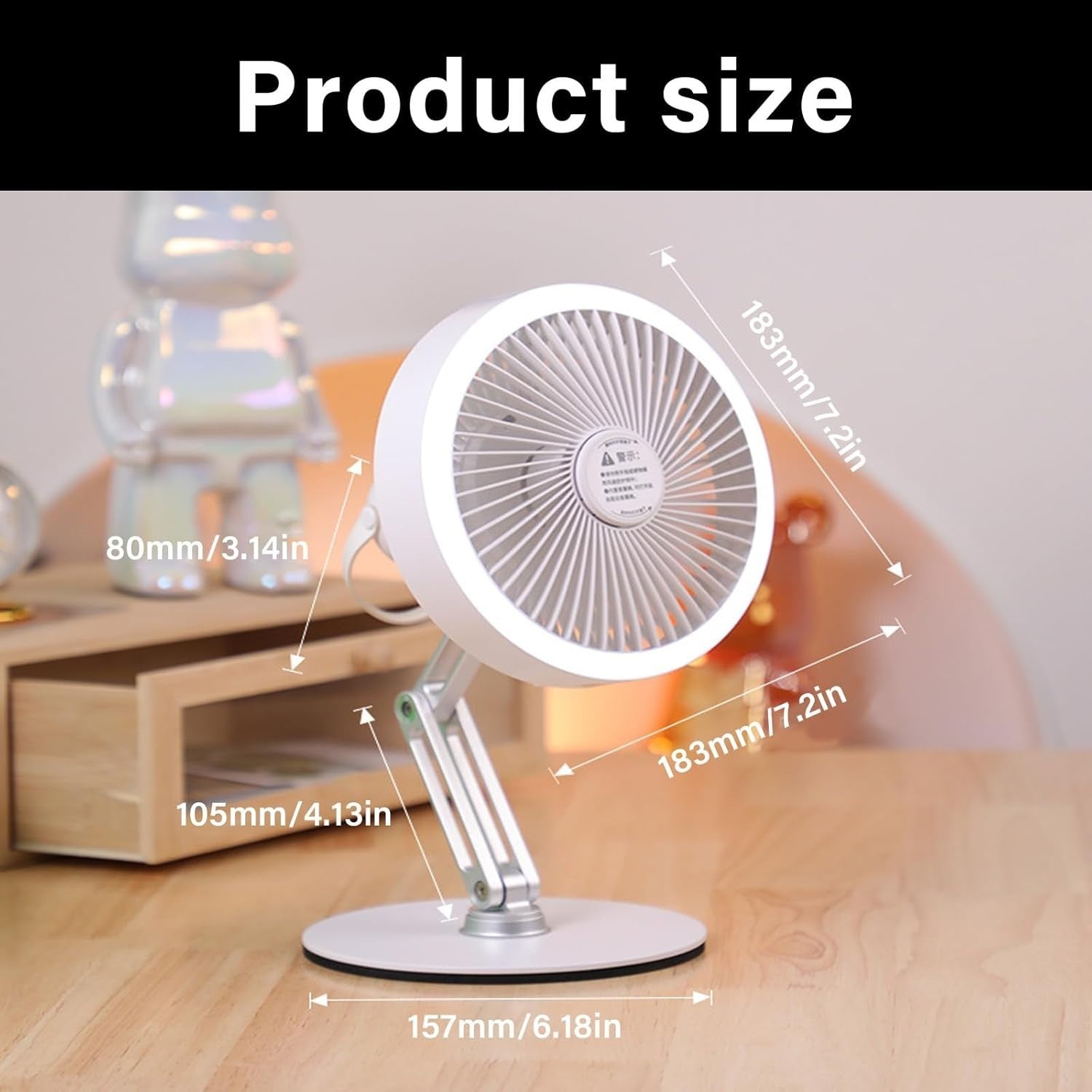 Rechargeable USB Table Fan – 3-Speed Foldable Quiet Cooling w/ LED Light