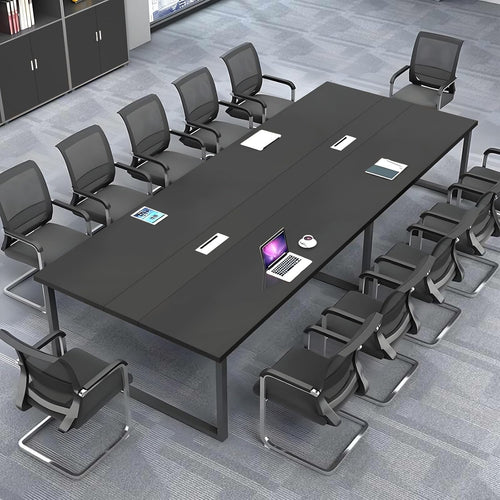 Black Conference Table 240cm w/ Metal Frame & Scratch-Resistant Office Top