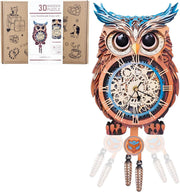 Silent Wooden Owl 3D Puzzle Clock with Pendulum - DIY Wall Decor 21x43cm