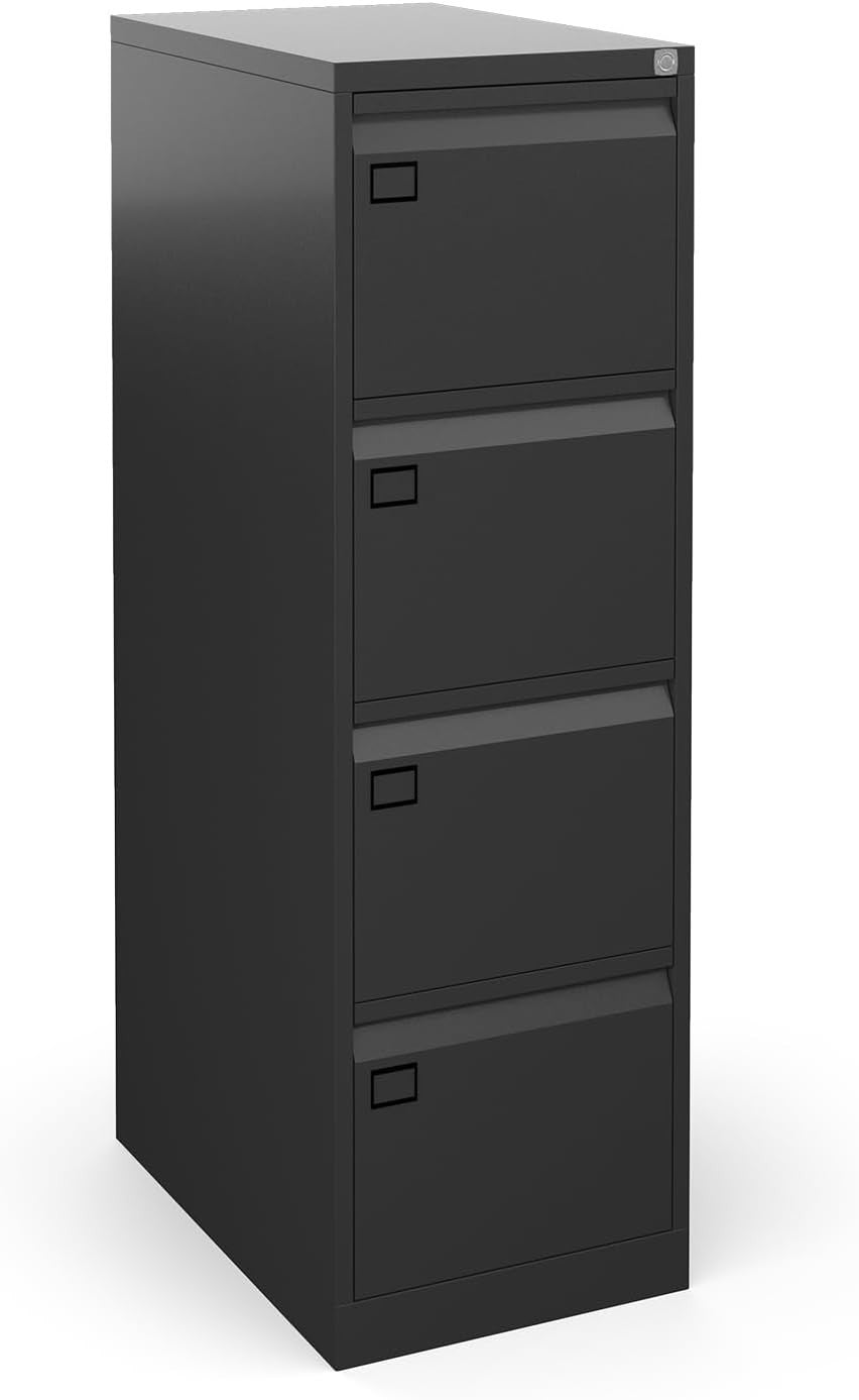 Black Metal Filing Cabinet 4 Drawer A4 Heavy Duty Lockable